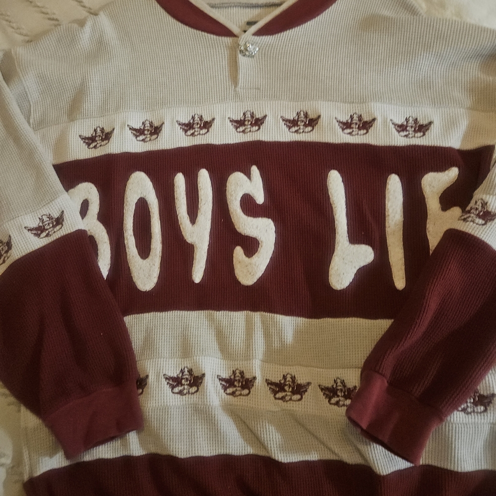 Boys Lie Maroon and Cream Graphic Knit Pullover